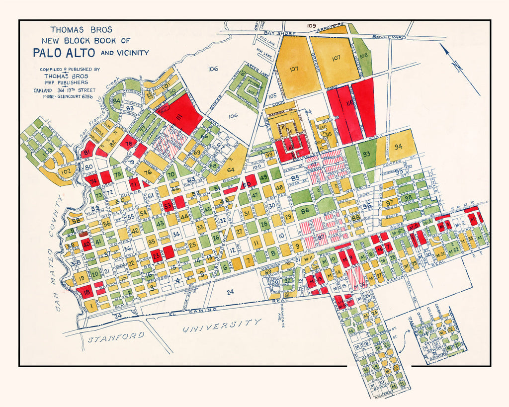 Vintage Map of Palo Alto, California 1925