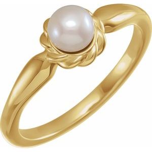 14K Yellow Gold 6-6.5 mm Cultured White Freshwater Pearl Ring