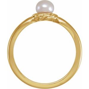 14K Yellow Gold 7-7.5 mm Cultured White Freshwater Pearl Ring