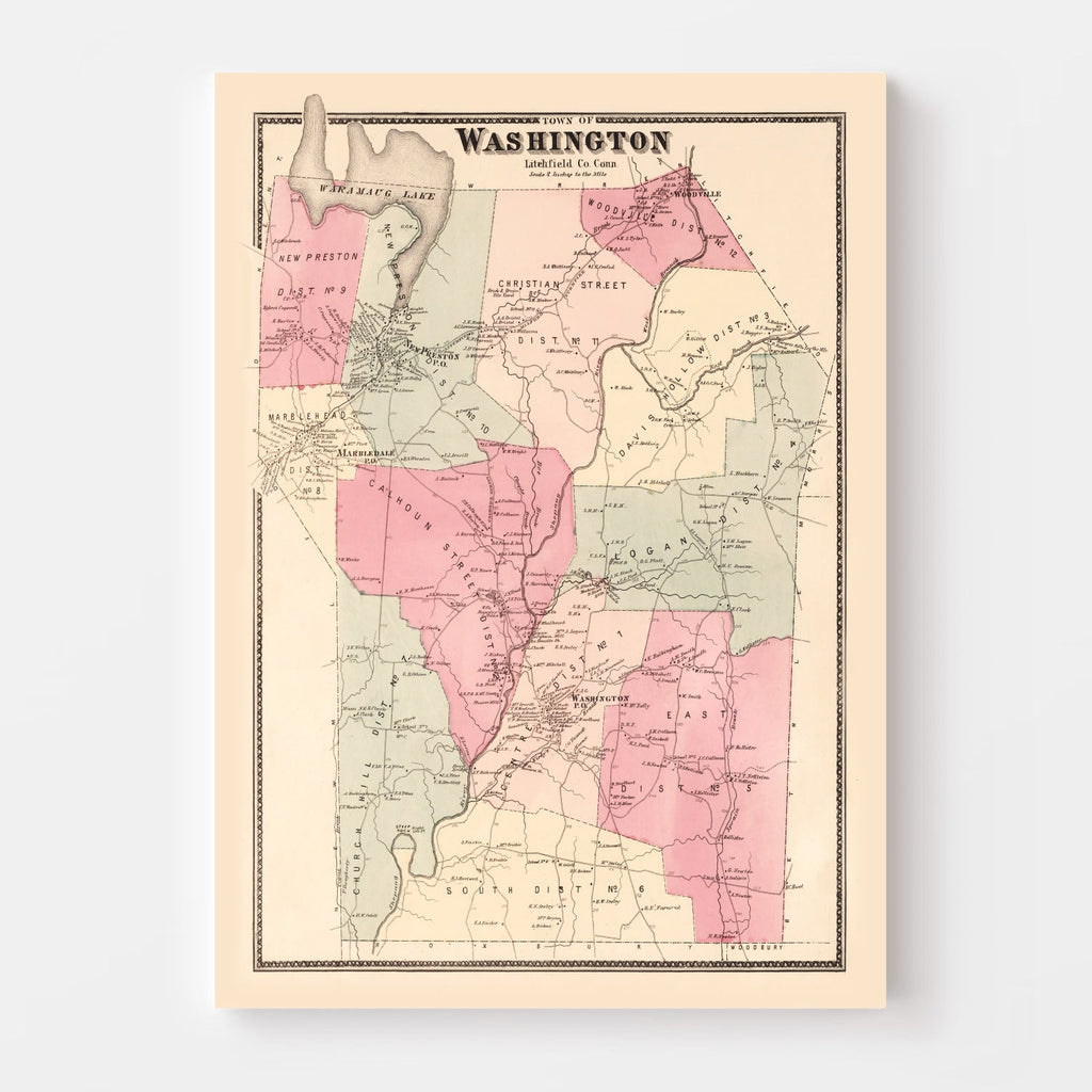 Vintage Map of Washington, Connecticut 1867