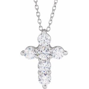 14K White Gold 1 CTW Lab-Grown Diamond Cross 18" Necklace
