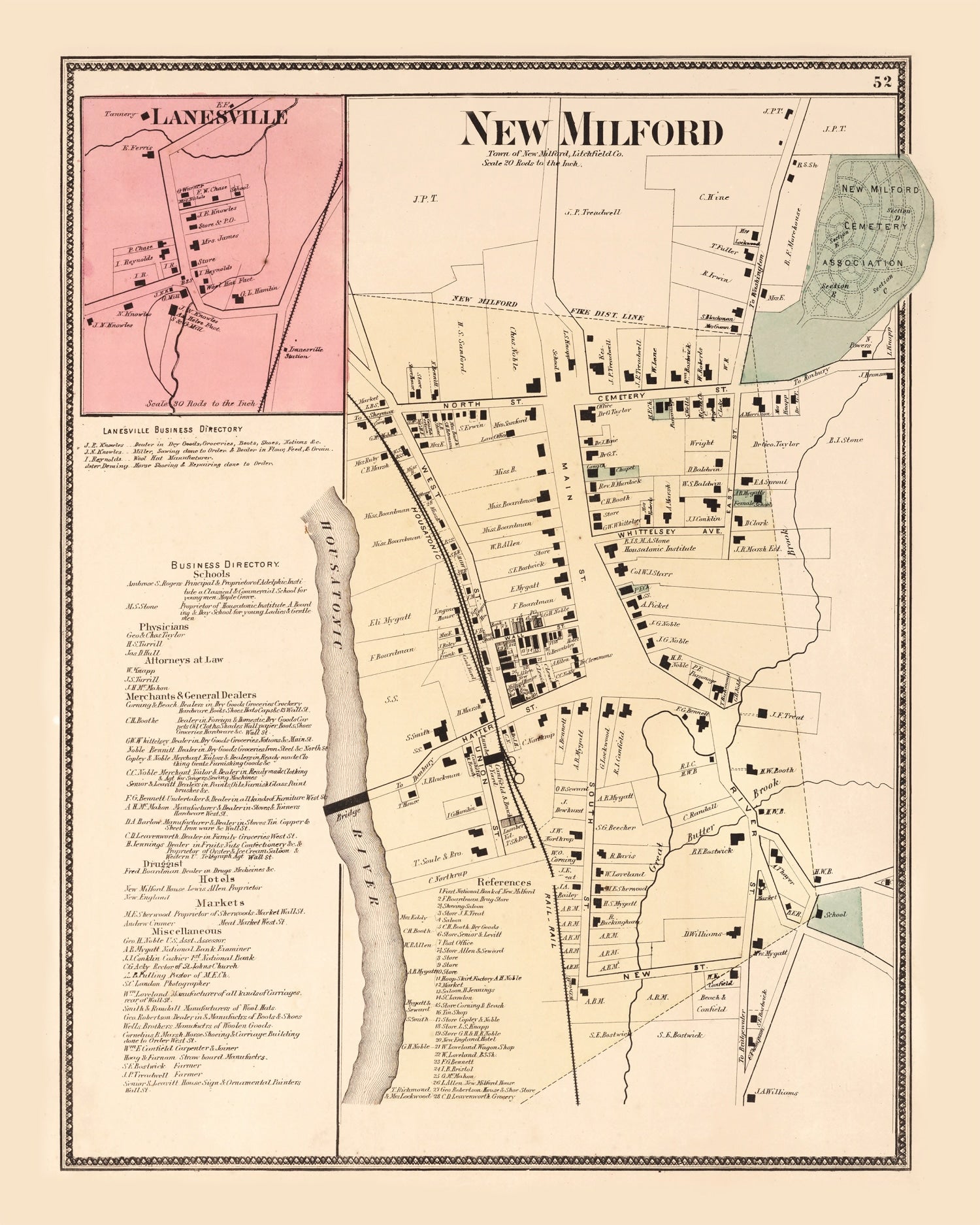 Vintage Map of Lanesville, Connecticut 1867