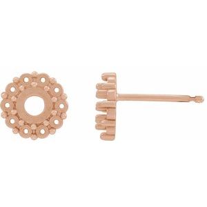 14K Rose Gold 3 mm Round Rose-Cut Halo-Style Earring Mounting