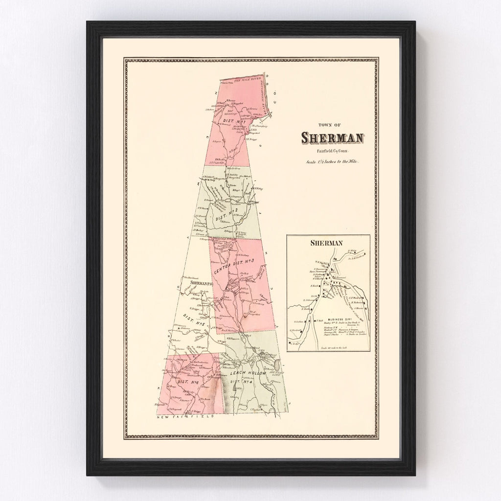 Vintage Map of Sherman, Connecticut 1867