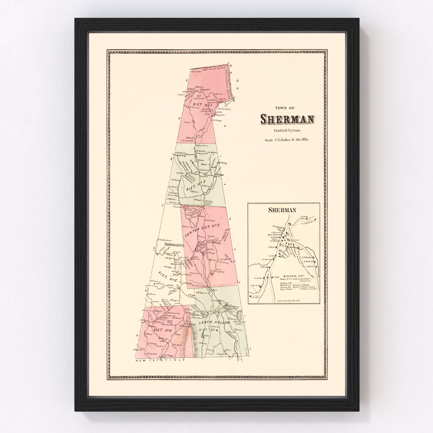 Vintage Map of Sherman, Connecticut 1867