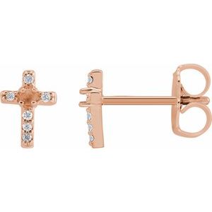 14K Rose Gold 1.5 mm Round .03 CTW Natural Diamond Semi-Set Cross Earrings