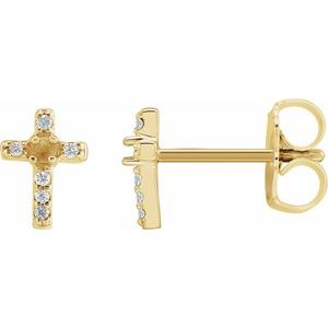 14K Yellow Gold 1.5 mm Round .03 CTW Natural Diamond Semi-Set Cross Earrings