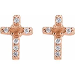 14K Rose Gold 1.5 mm Round .03 CTW Natural Diamond Semi-Set Cross Earrings – image 2