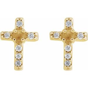 14K Yellow Gold 1.5 mm Round .03 CTW Natural Diamond Semi-Set Cross Earrings – image 2