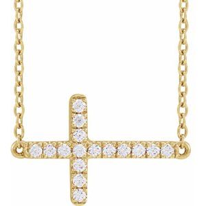 14K Yellow Gold 1/6 CTW Lab-Grown Diamond Sideways Cross 16-18" Necklace