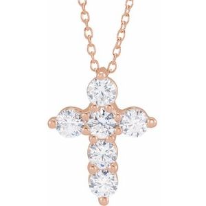 14K Rose Gold 1 CTW Lab-Grown Diamond Cross 18" Necklace