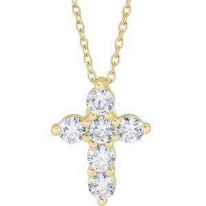 14K Yellow Gold 3/4 CTW Lab-Grown Diamond Cross 18" Necklace