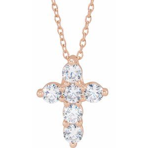 14K Rose Gold 3/4 CTW Lab-Grown Diamond Cross 18" Necklace