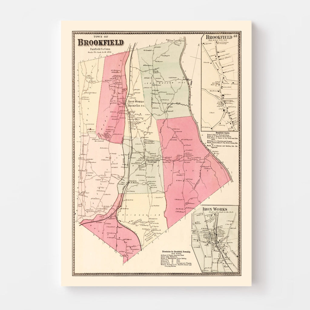 Vintage Map of Brookfield, Connecticut 1867
