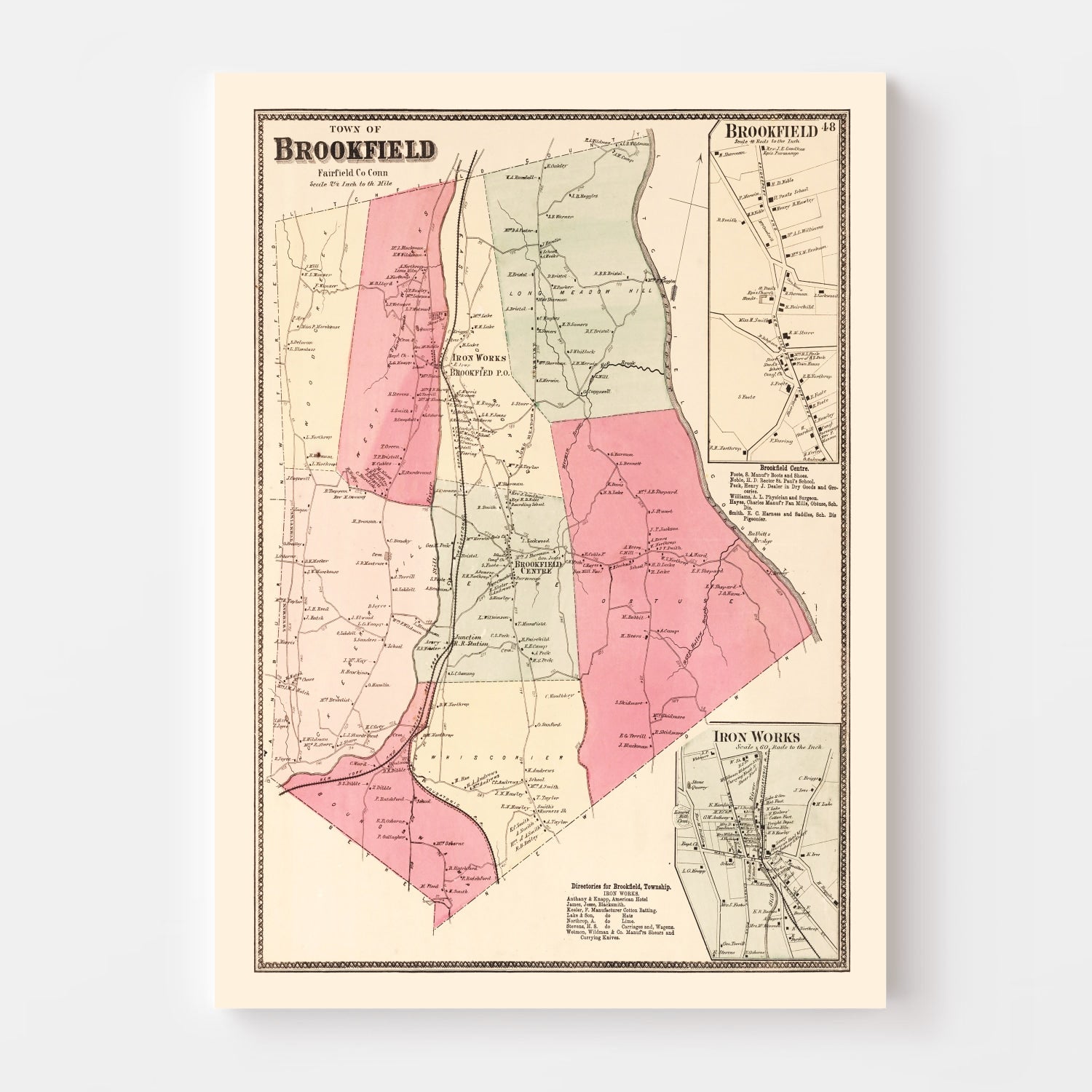 Vintage Map of Brookfield, Connecticut 1867