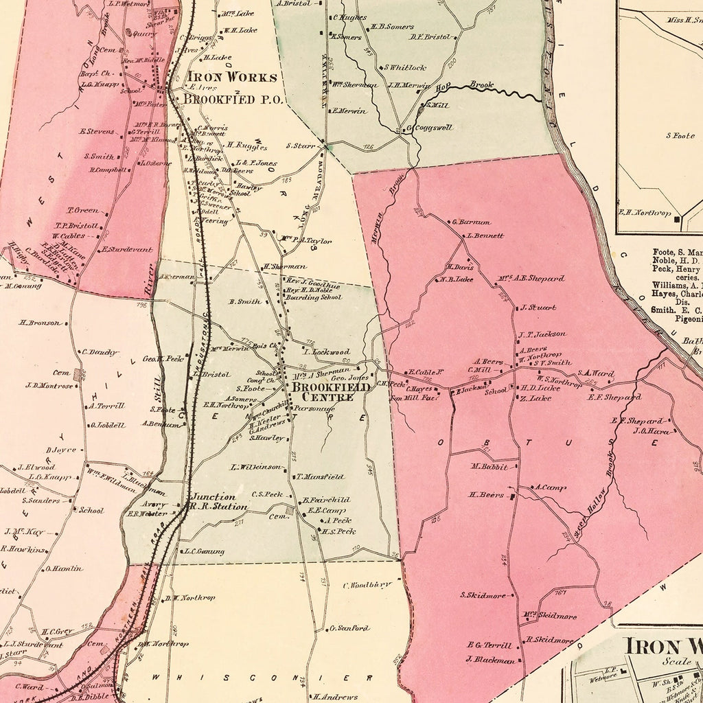 Vintage Map of Brookfield, Connecticut 1867