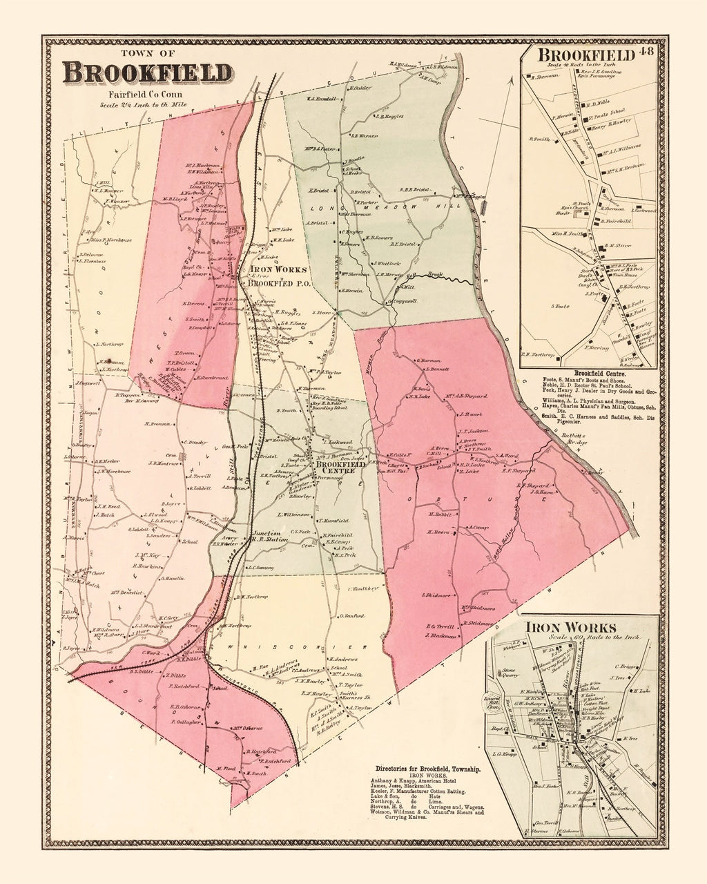 Vintage Map of Brookfield, Connecticut 1867