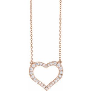 14K Rose Gold 3/8 CTW Lab-Grown Diamond Heart 16-18" Necklace