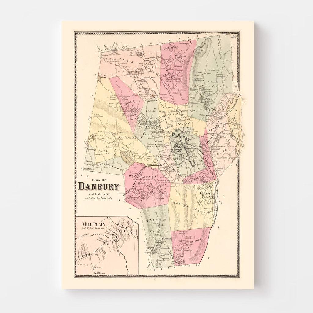 Vintage Map of Mill Plain, Connecticut 1867