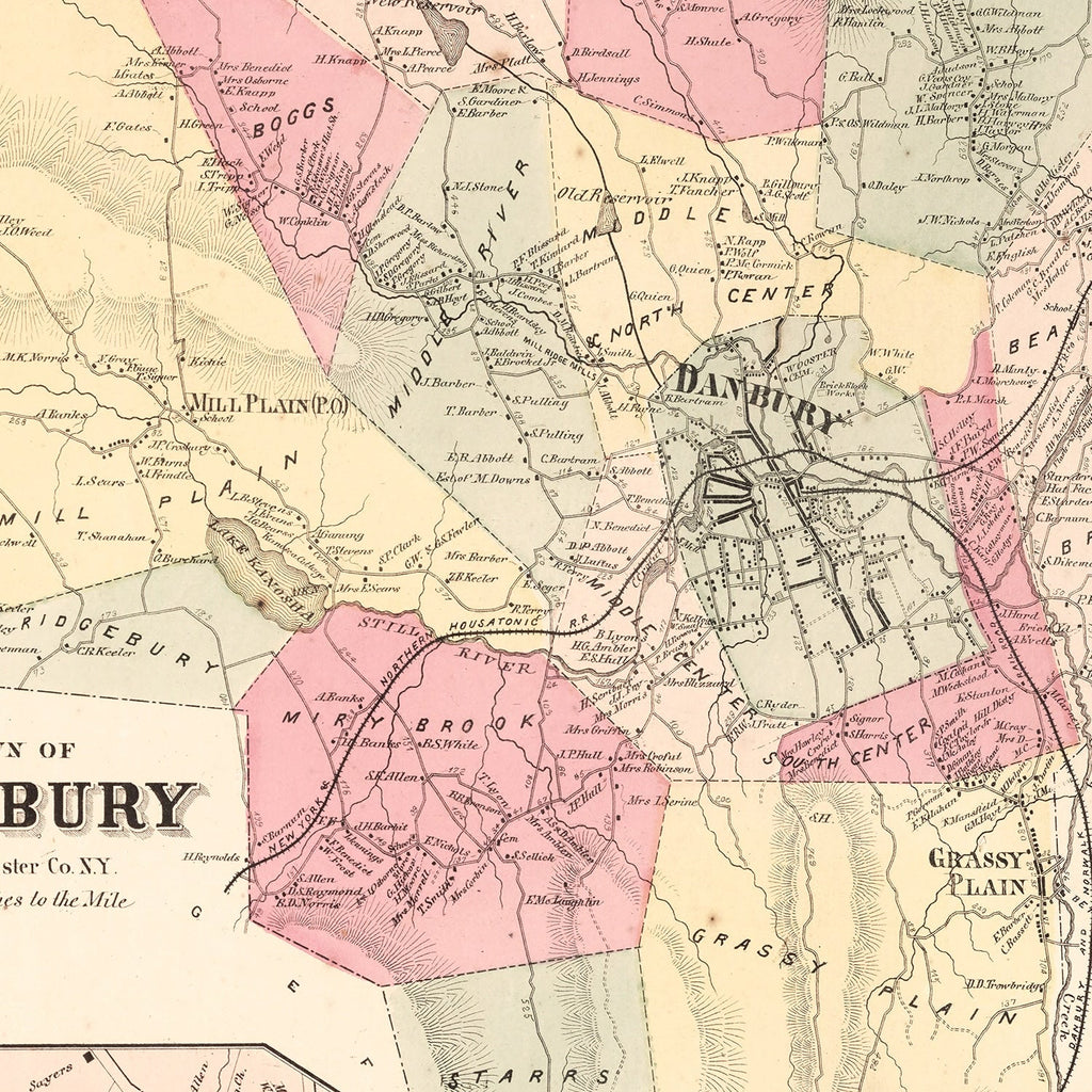 Vintage Map of Mill Plain, Connecticut 1867