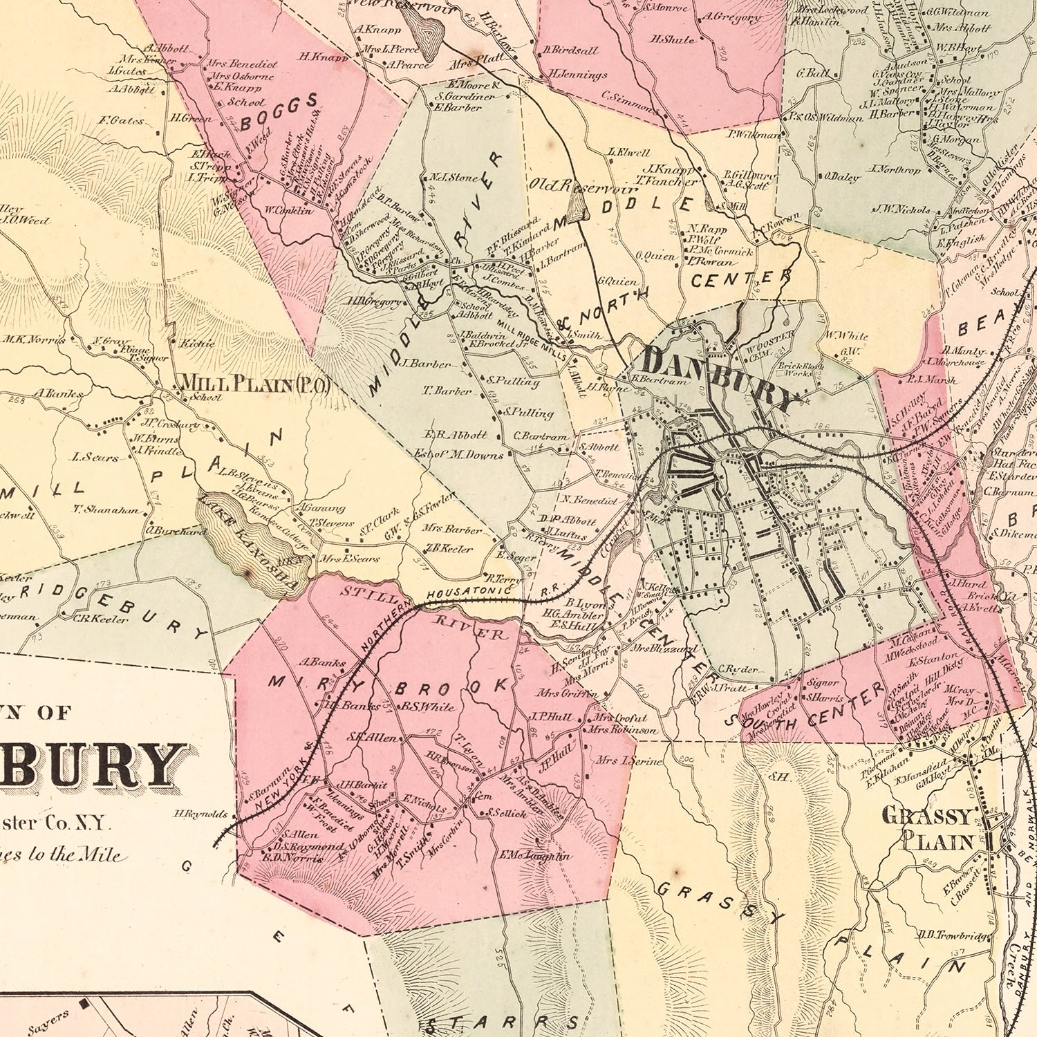 Vintage Map of Mill Plain, Connecticut 1867