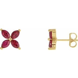 14K Yellow Gold Lab-Grown Ruby Earrings