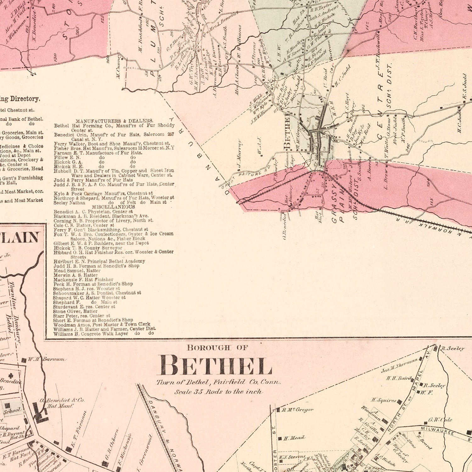 Vintage Map of Grassy Plain, Connecticut 1867