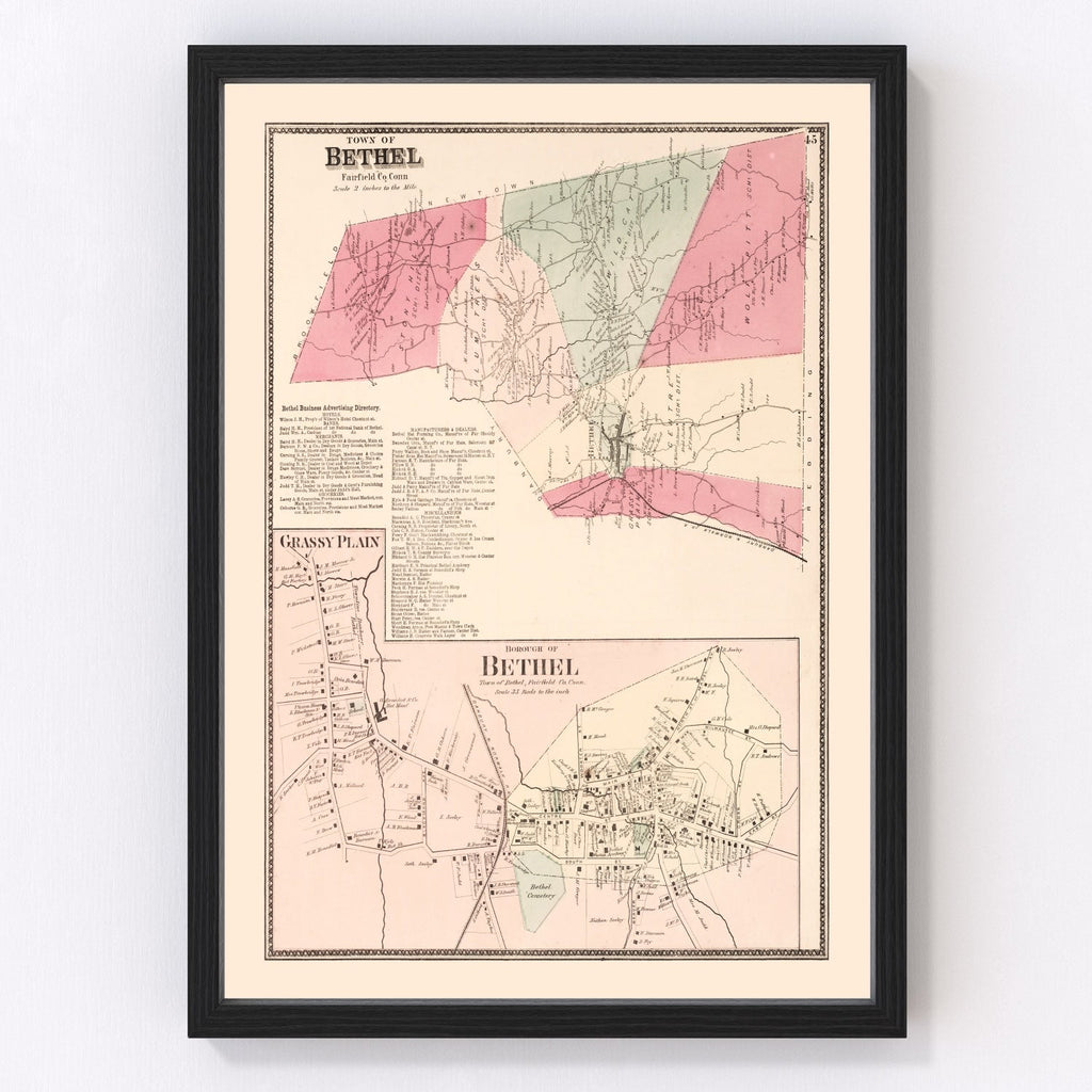 Vintage Map of Grassy Plain, Connecticut 1867