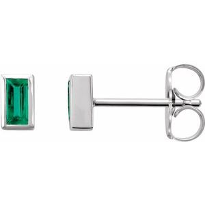 14K White Gold Natural Emerald Bezel-Set Earrings