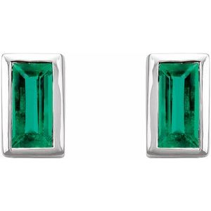 14K White Gold Natural Emerald Bezel-Set Earrings – image 2