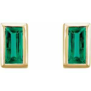14K Rose Gold Natural Emerald Bezel-Set Earrings – image 2