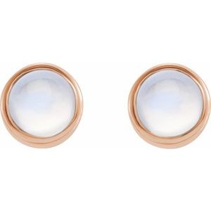 14K Rose Gold Natural Rainbow Moonstone Bezel-Set Earring – image 2