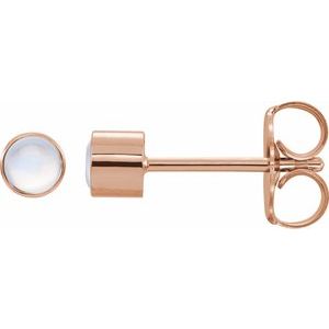 14K Rose Gold Natural Rainbow Moonstone Bezel-Set Earring