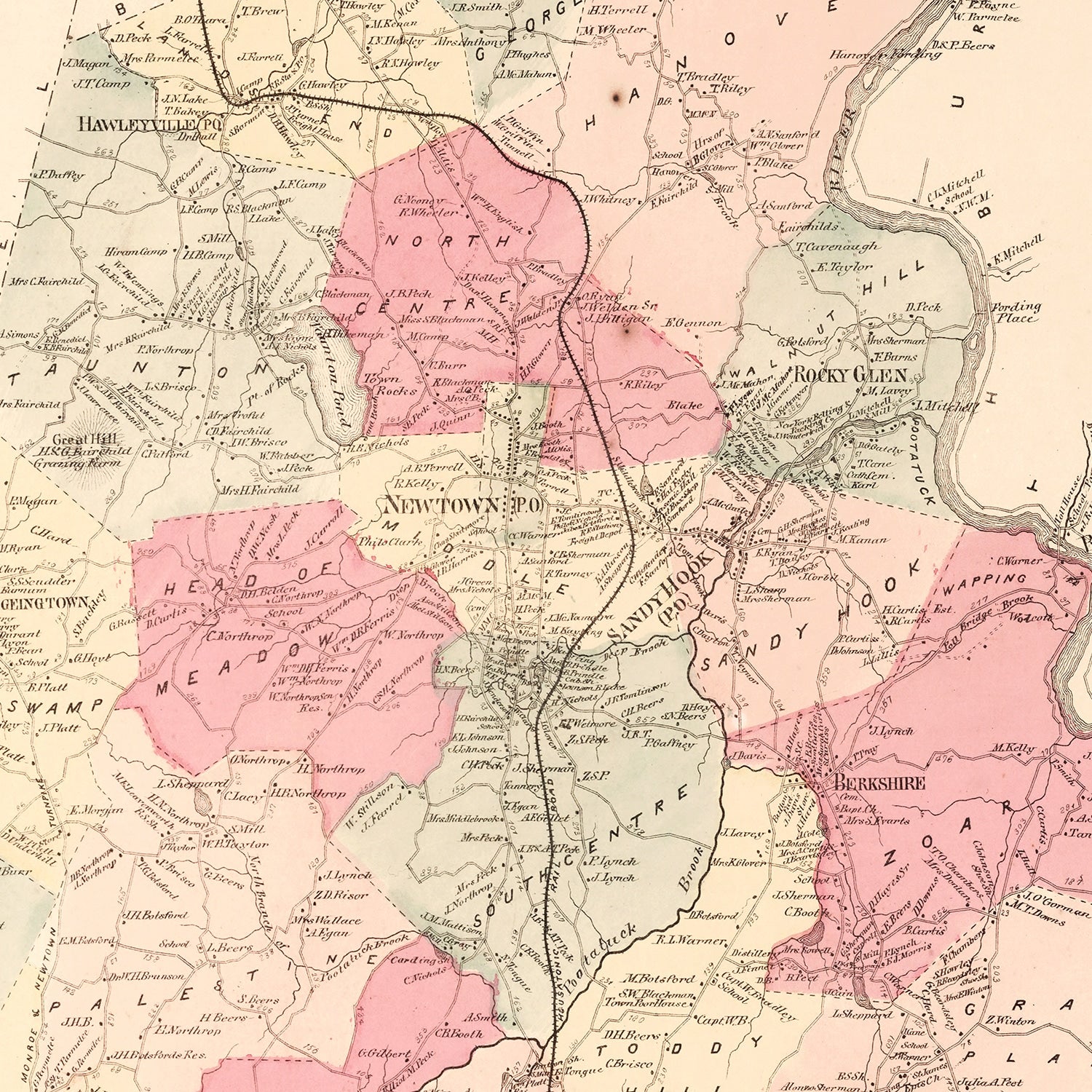 Vintage Map of Newtown, Connecticut 1867