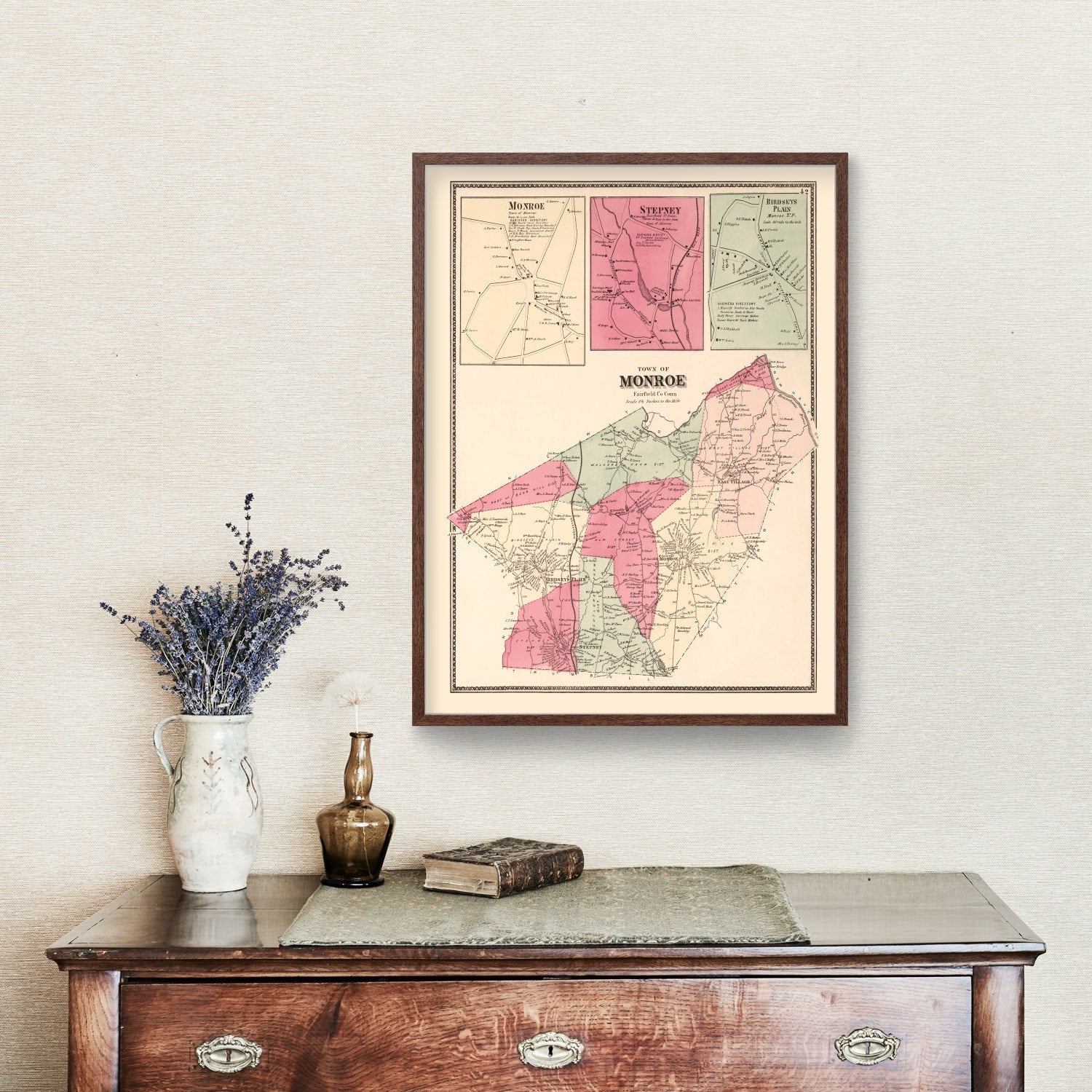 Vintage Map of Monroe, Connecticut 1867