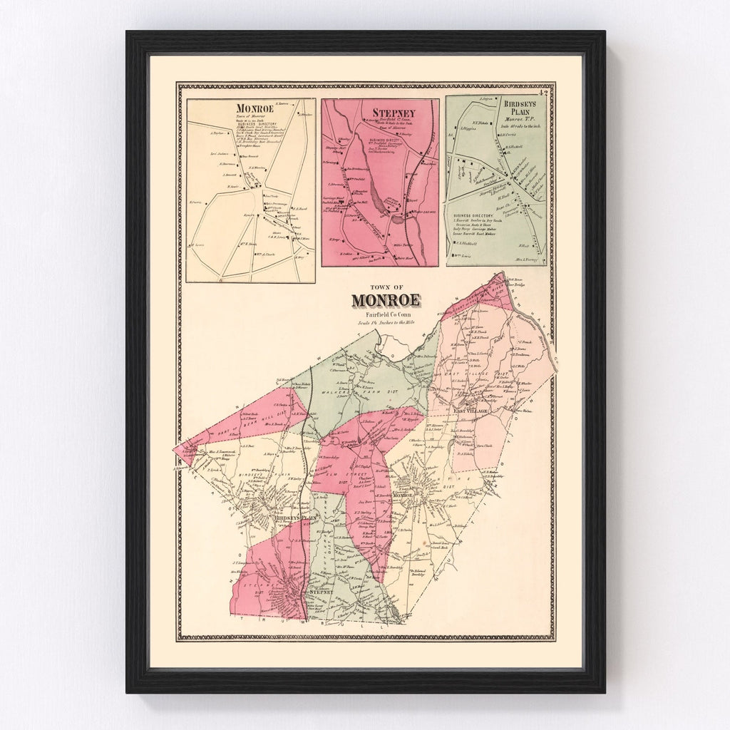 Vintage Map of Monroe, Connecticut 1867