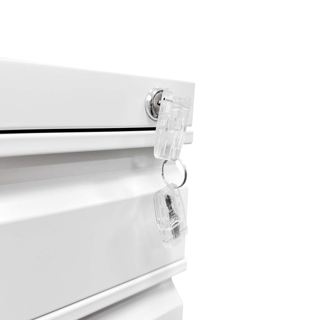 White Mobile 3-Drawer File Cabinet with Lock, Metal Organizer for Home Office, Fully Assembled
