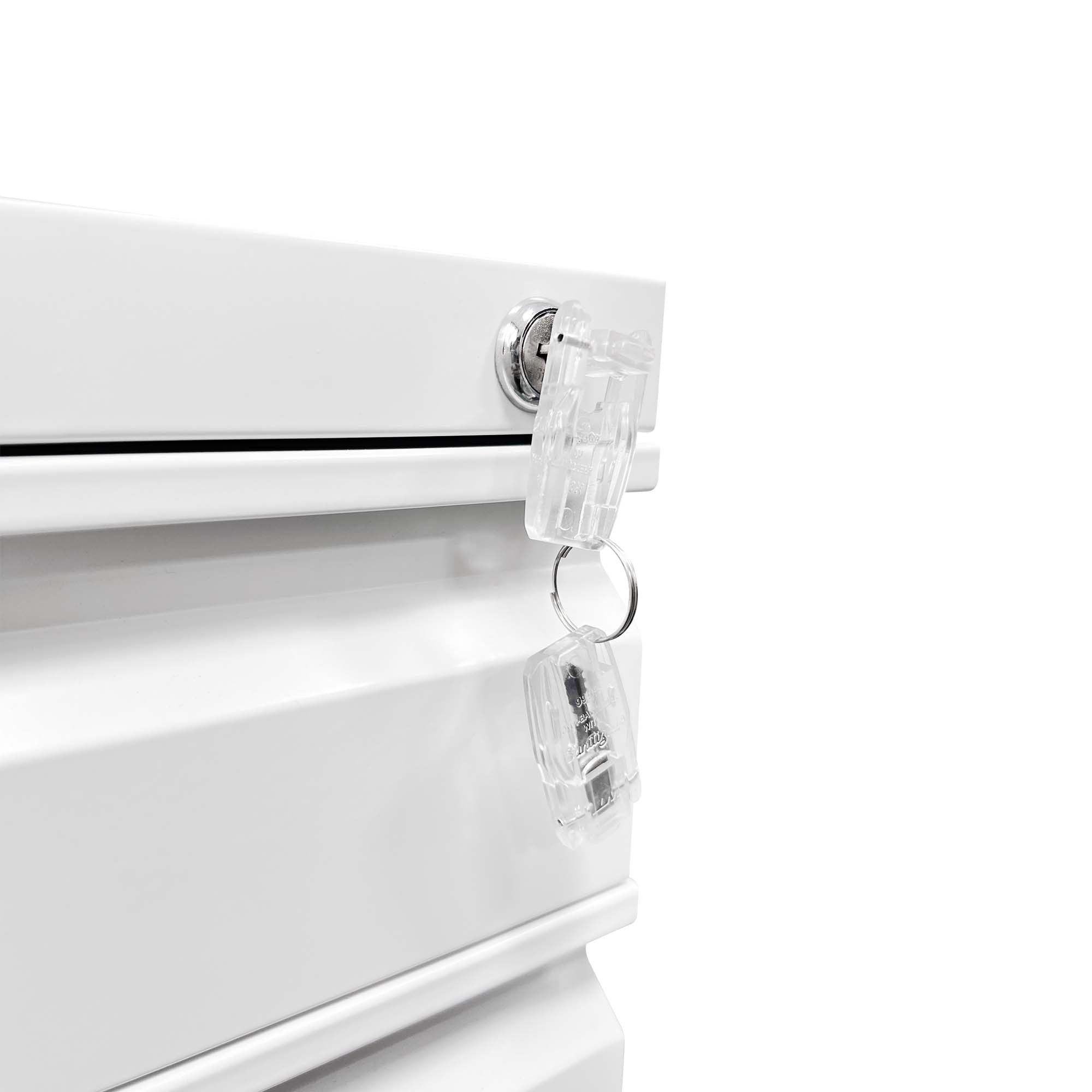 White Mobile 3-Drawer File Cabinet with Lock, Metal Organizer for Home Office, Fully Assembled