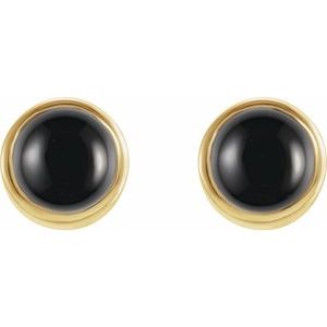 14K Yellow Natural Black Onyx Bezel-Set Earrings