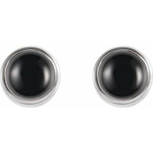14K White Natural Black Onyx Bezel-Set Earrings