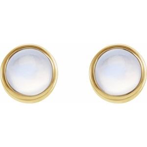 14K Yellow Natural Rainbow Moonstone Bezel-Set Earring