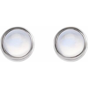 14K White Natural Rainbow Moonstone Bezel-Set Earring