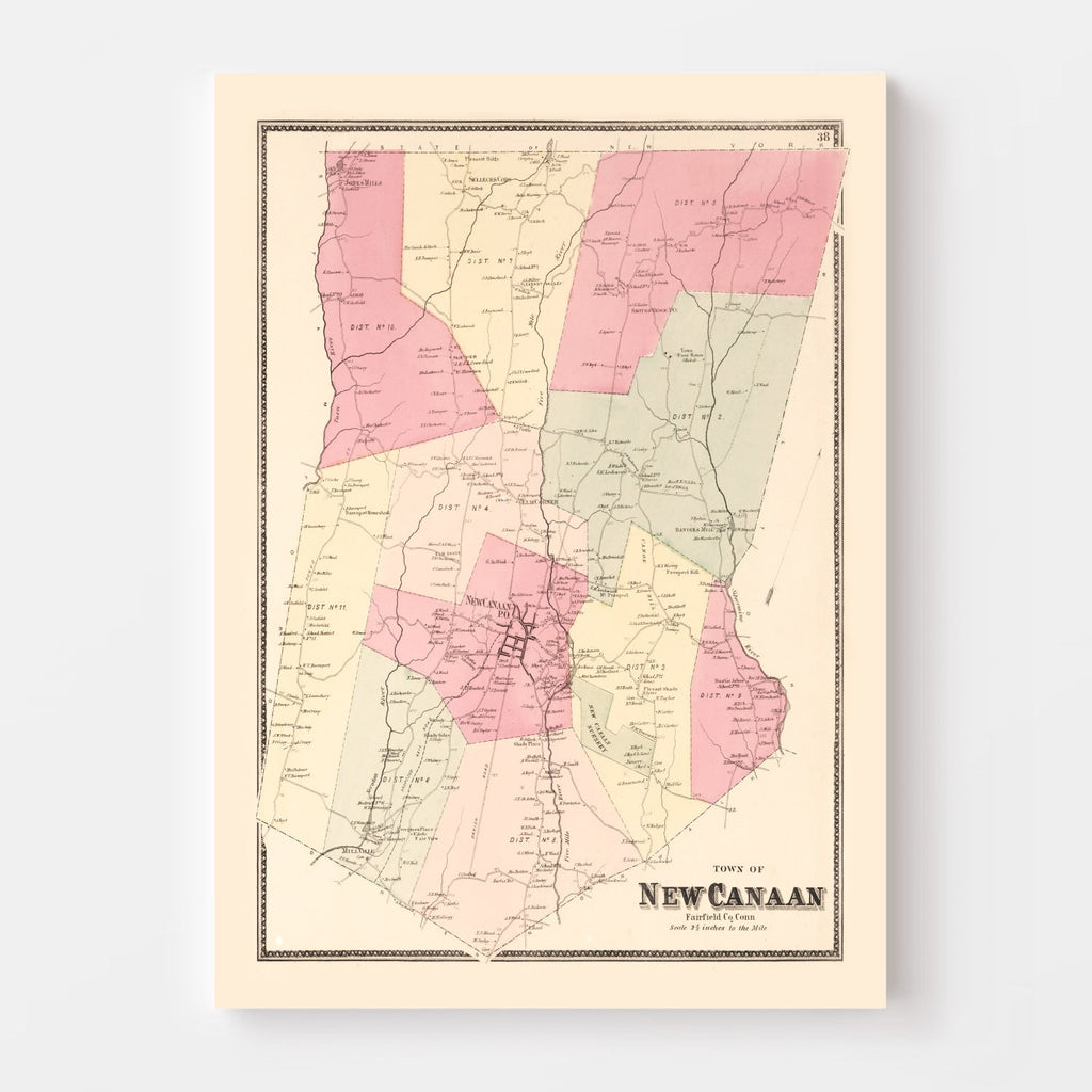 Vintage Map of New Canaan, Connecticut 1867