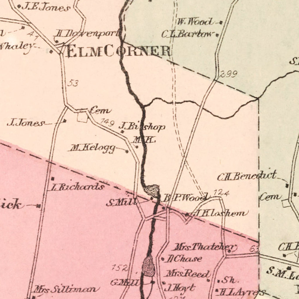 Vintage Map of New Canaan, Connecticut 1867
