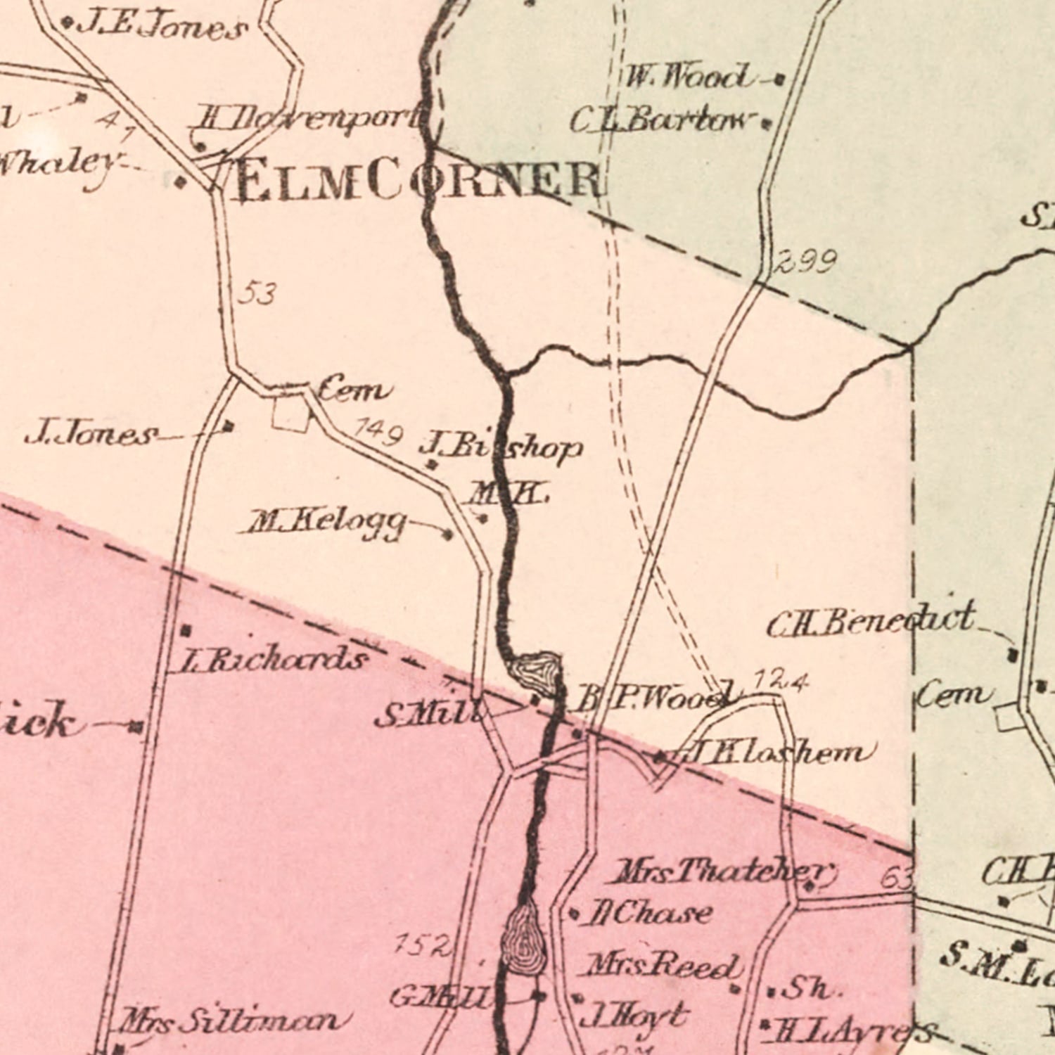 Vintage Map of New Canaan, Connecticut 1867