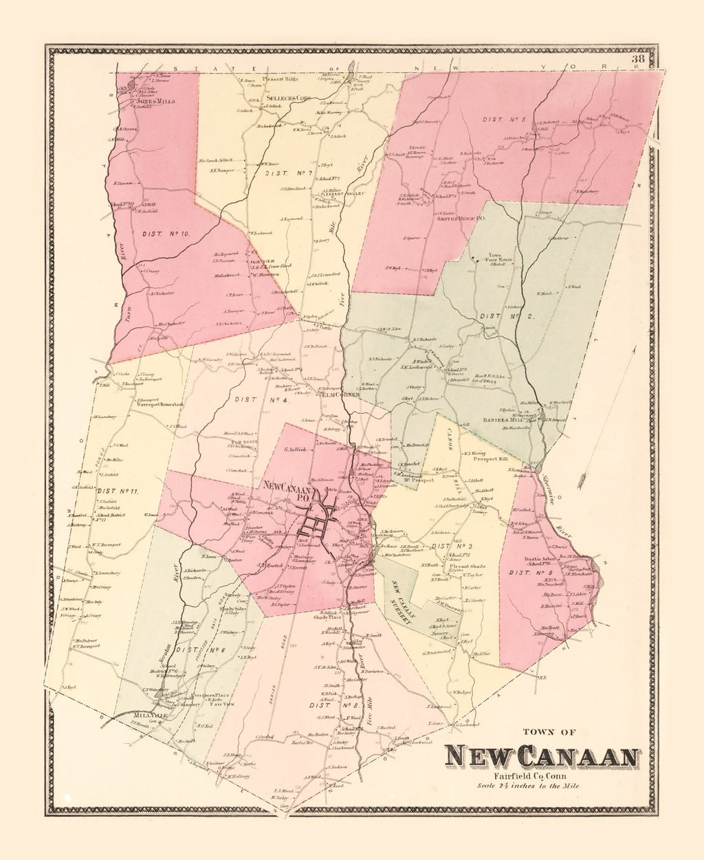 Vintage Map of New Canaan, Connecticut 1867