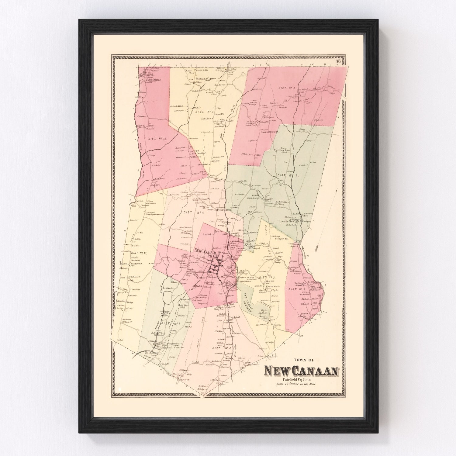 Vintage Map of New Canaan, Connecticut 1867