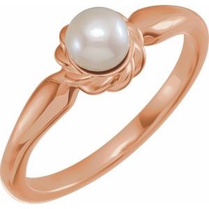 14K Rose Gold 6-6.5 mm Cultured White Freshwater Pearl Ring
