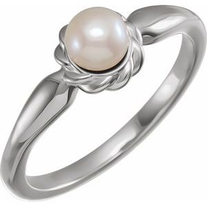 14K White Gold 7-7.5 mm Cultured White Freshwater Pearl Ring