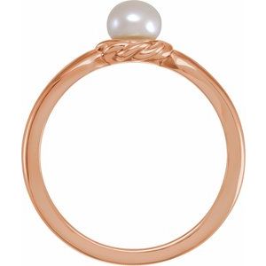 14K Rose Gold 6-6.5 mm Cultured White Freshwater Pearl Ring
